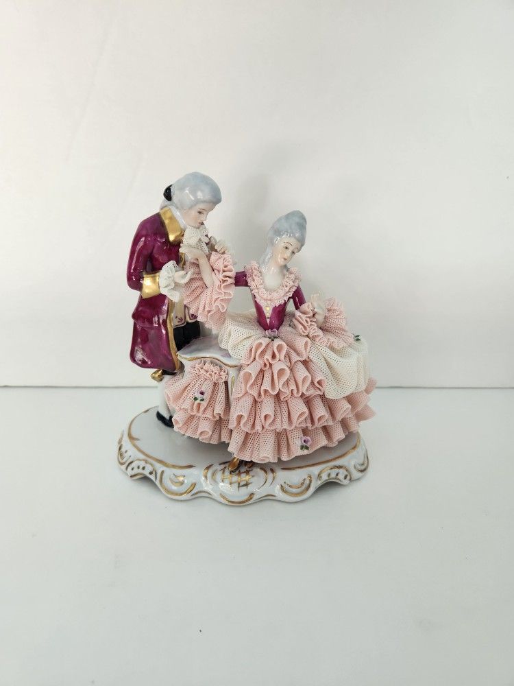 Vtg Courting Couple 6" Porcelain lace figurine West Germany Collector's quality