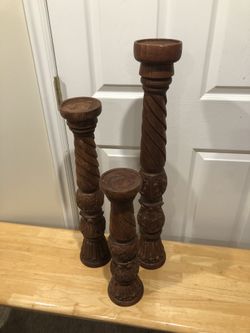 Amazing Set of 3 Teak Pottery Barn Candle Stands!