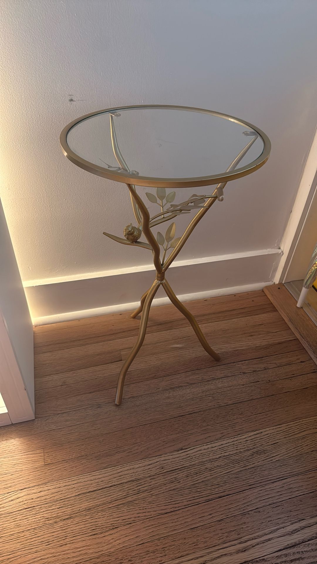 Gold Side Table With Branch And Bird Accents
