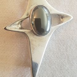 Star Shaped Brooch Pin From Israel 925 Silver 2 1/4 Inches Jewelry READ BELOW