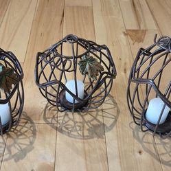 Metal Pumkin Votive/Tealight Candle Holders Lot (Qty. 3)