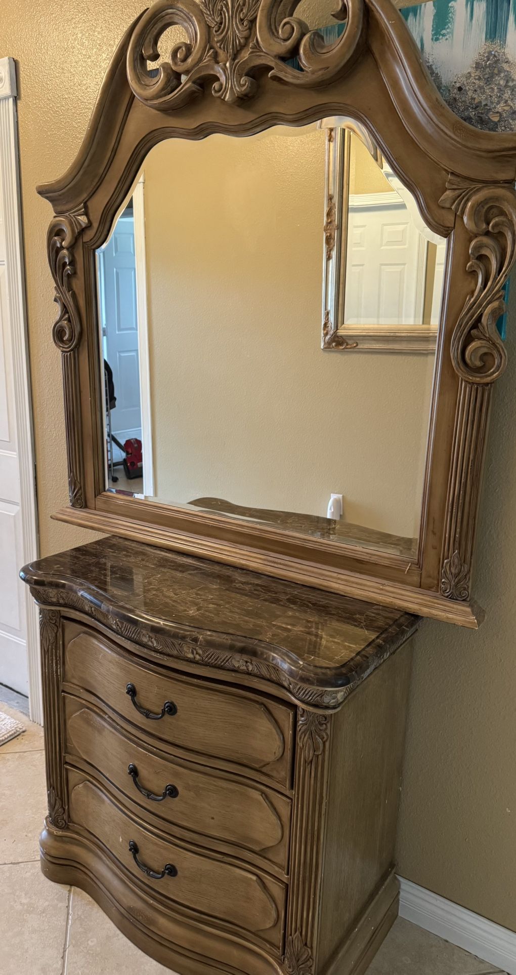 Nightstand End Table with Matching Bed Mirror