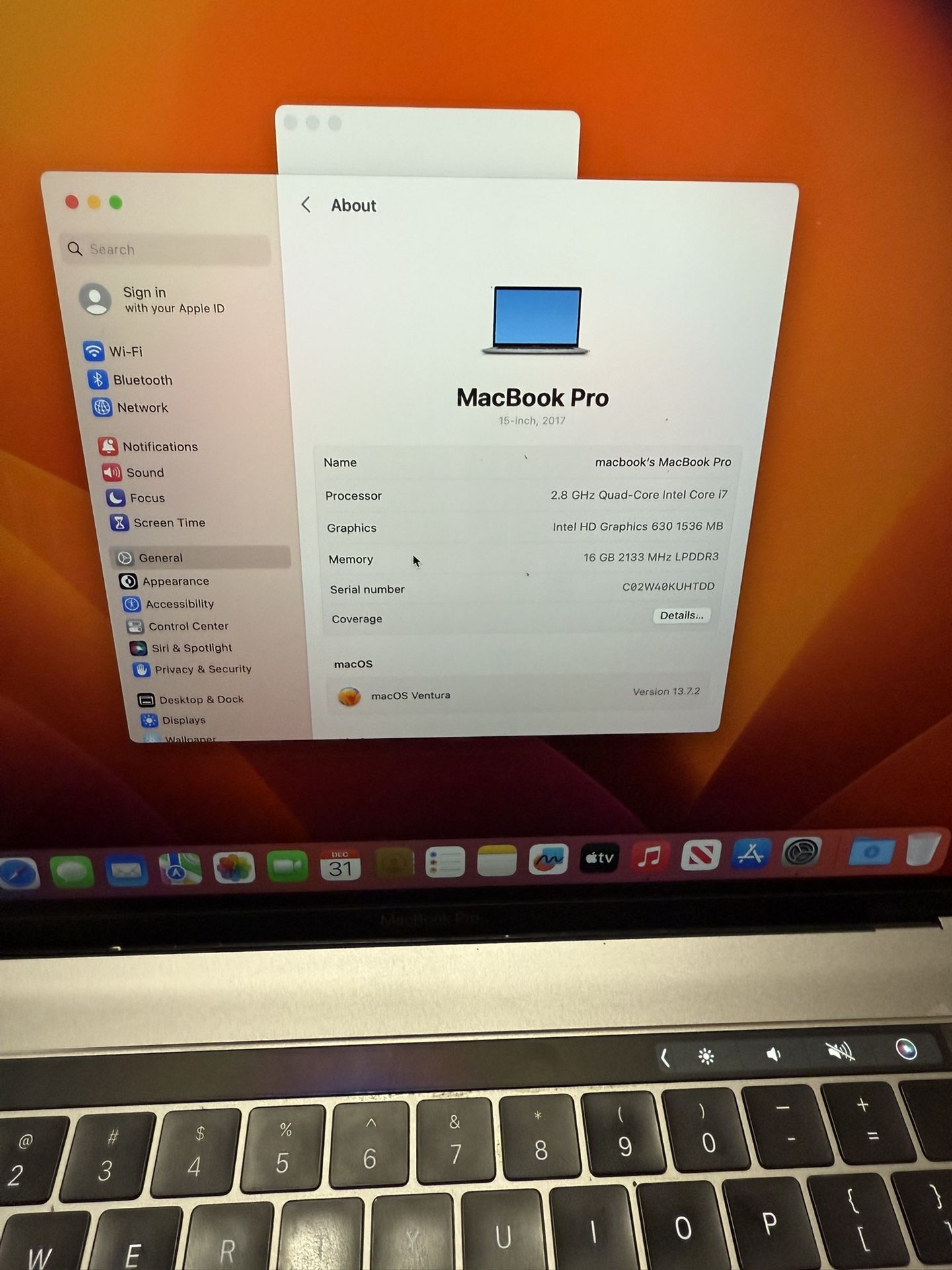 Macbook Pro 2017 Running macOS Ventura