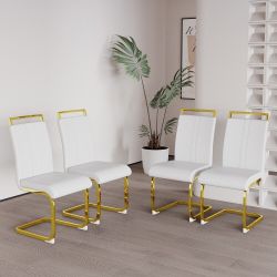 4 Pieces Modern PU Faux Leather High Back Dining Chairs with C-shaped Tube and Golden Metal Legs [NEW] **Assembly Req** 