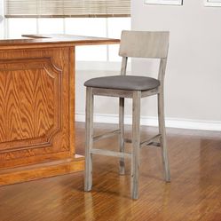 Linon Jordan Wood Bar Stool with Grey Padded Seat in Grey Wash Glaze Finish