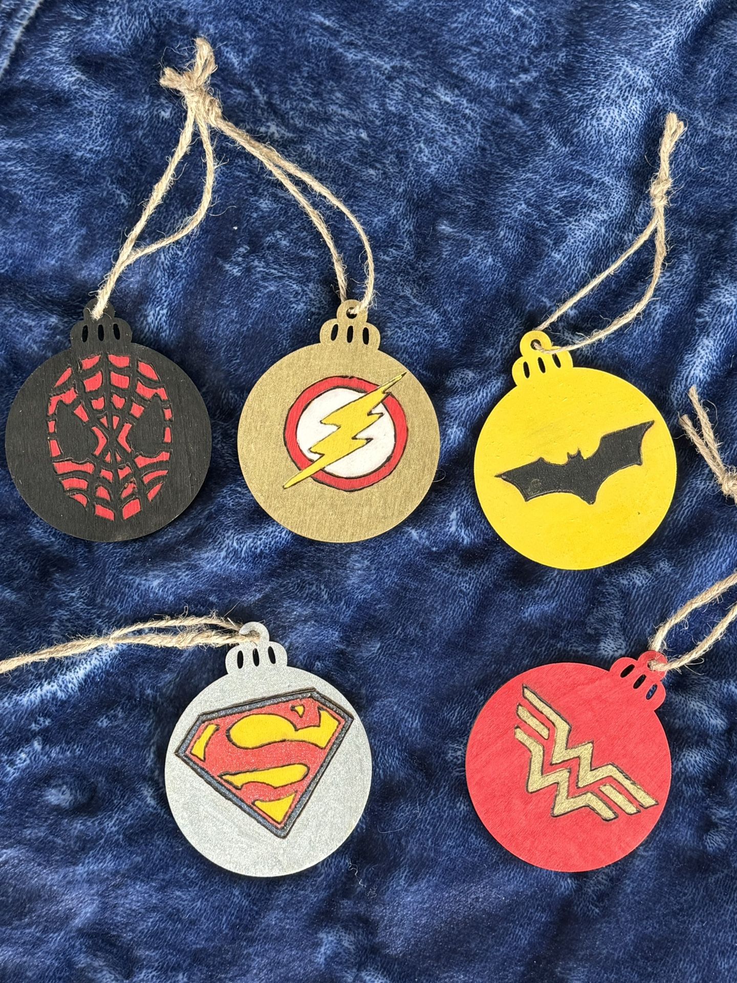 Woodburned Superhero Ornaments