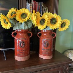 Two Vases With Sunflowers Approximately 11”high From Year One.