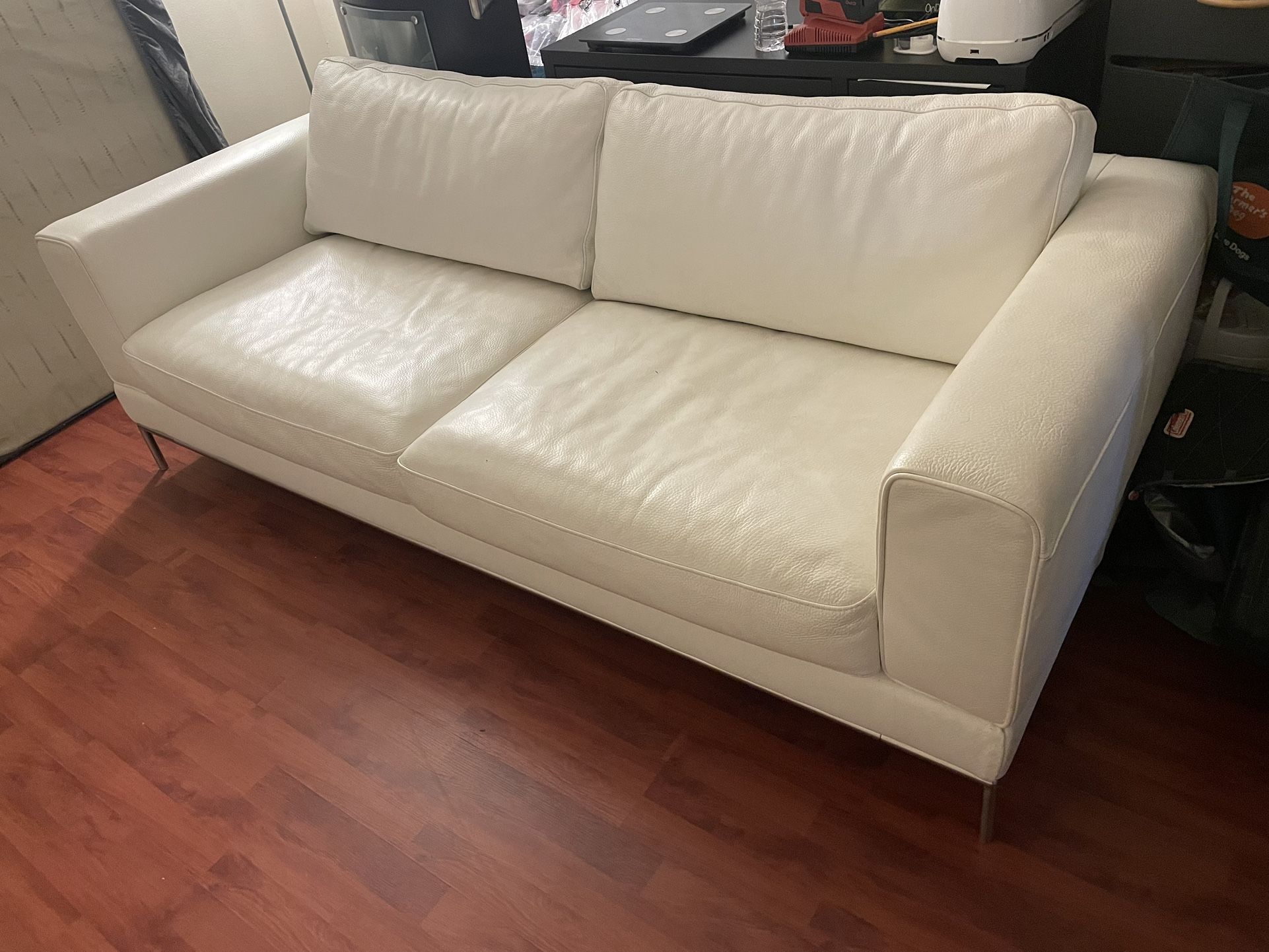 Modern White Leather Sofa