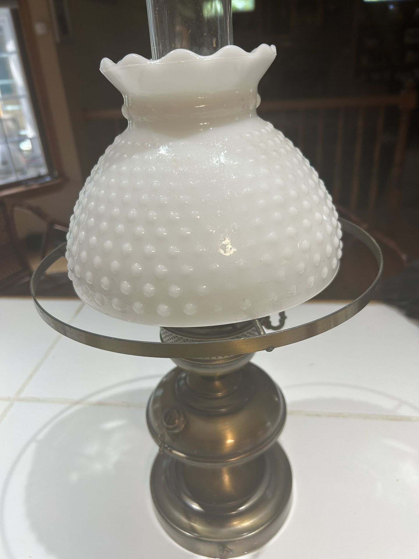 Vintage Hurricane Brass Lamp Excellent Condition Milk Glass
