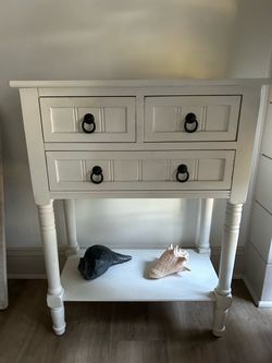 White Wood Side Table with Drawers