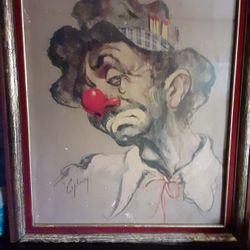Vintage Framed Cydney Grossman Crying  Clown  Print