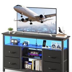 TV Stand With LED and Outlets Black [NEW]