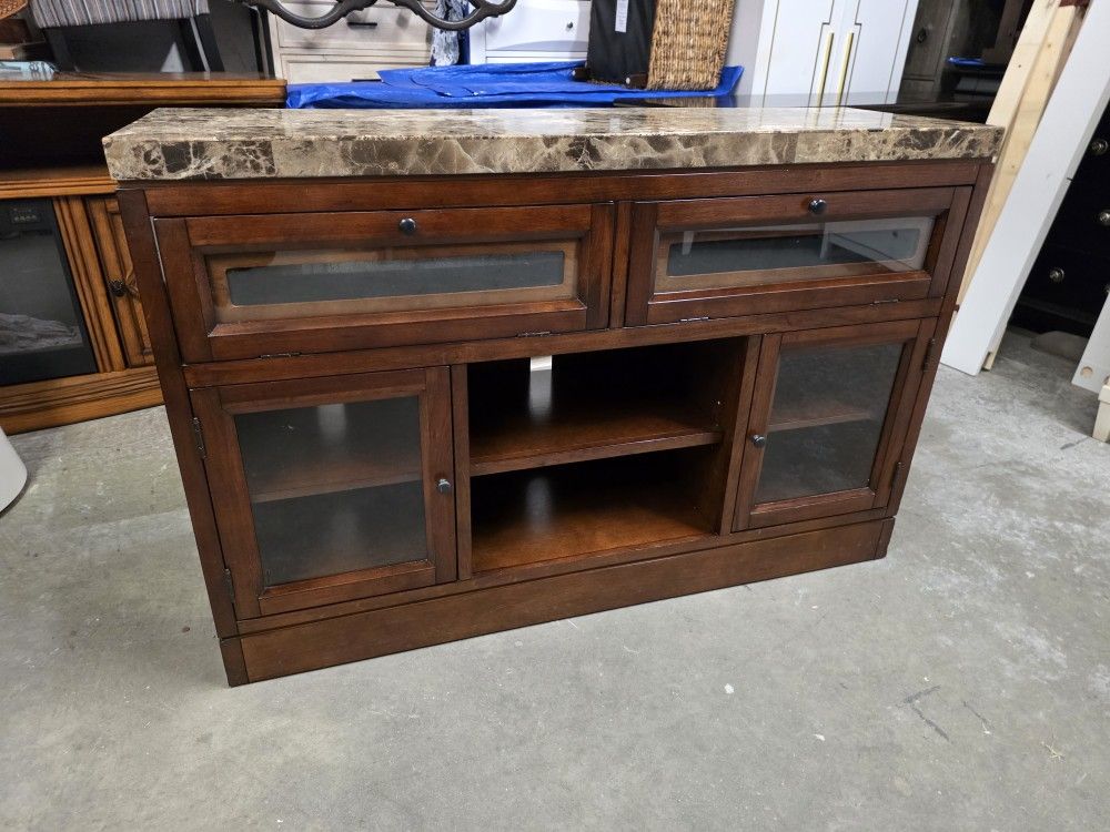 Cherry / Granite Top TV Stand Media Cabinet