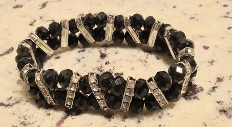 Black Bead And Rhinestone Stretch Bracelet 
