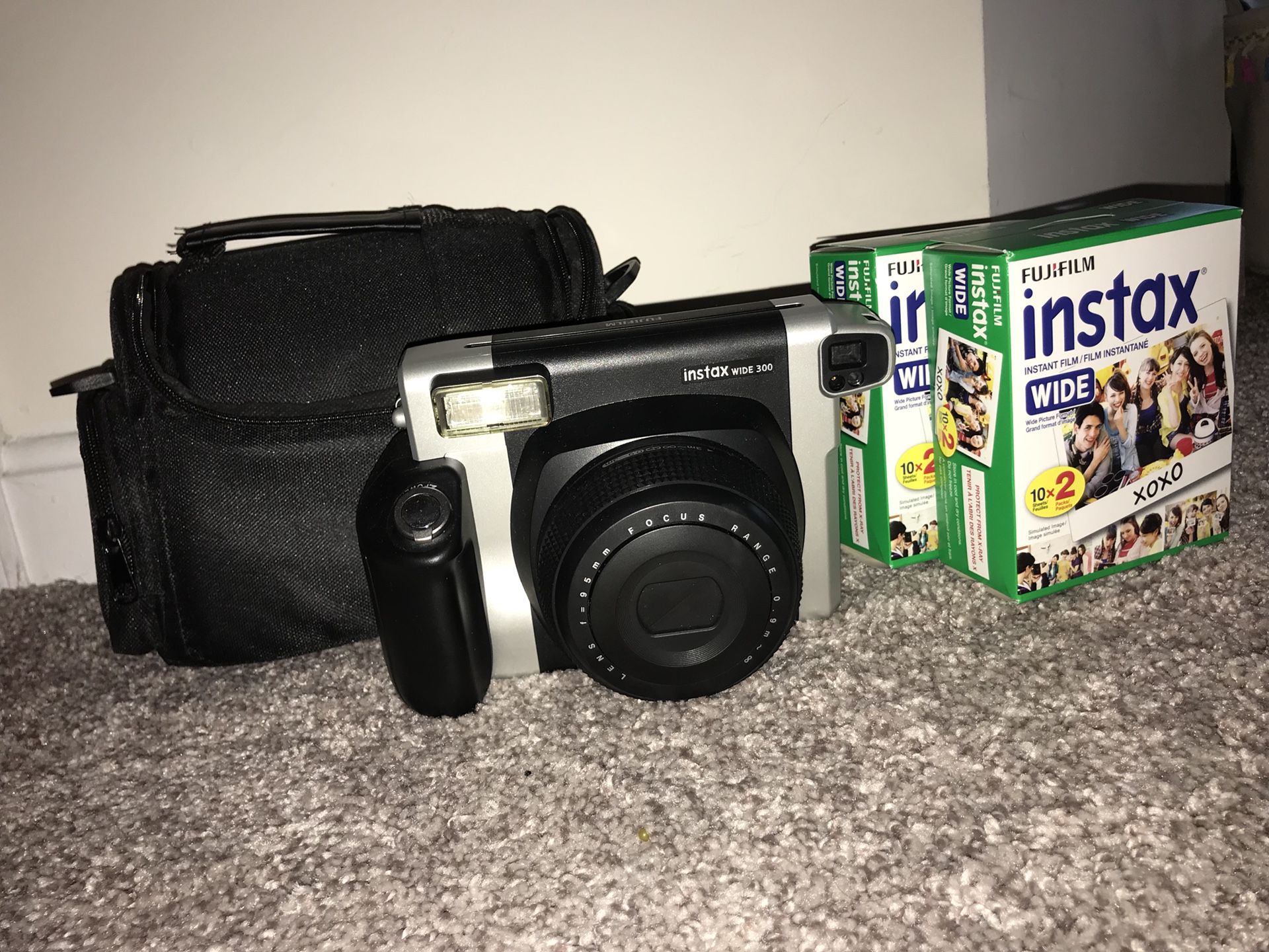 Fujifilm Instax Wide 300 Polaroid camera, film, and accessories