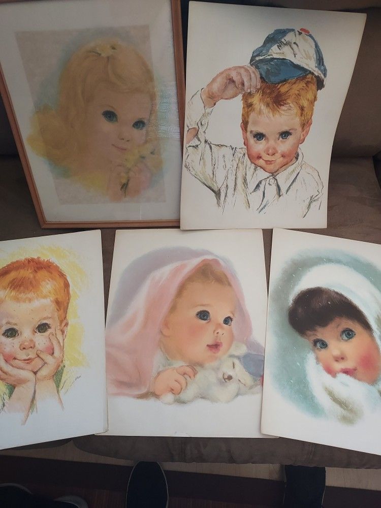 5 Vintage Northern Tissue Children Boy Girl Prints
