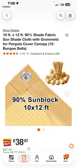 10 ft. x 12 ft. 90% Shade Fabric Sun Shade Cloth with Grommets for Pergola Cover Canopy (12-Bungee Balls)