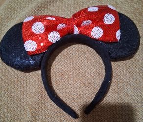 New Disney Headband Hair Band Minnie Mouse Spangles Red Color Ribbon for girls