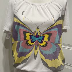 NWOT Corazón Women’s White Short Sleeves Smocked Hem Top, Size M/L