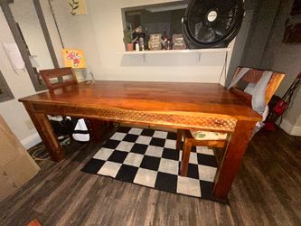 Acacia West Elm cast trestle table set