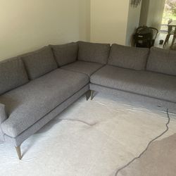 Andes 90” Multi Seat 3 Piece L Sectional, Chenille Tweet, Pewter, Brass Legs 
