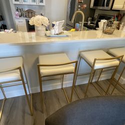 Set of 4 White And Gold Bar Stools 