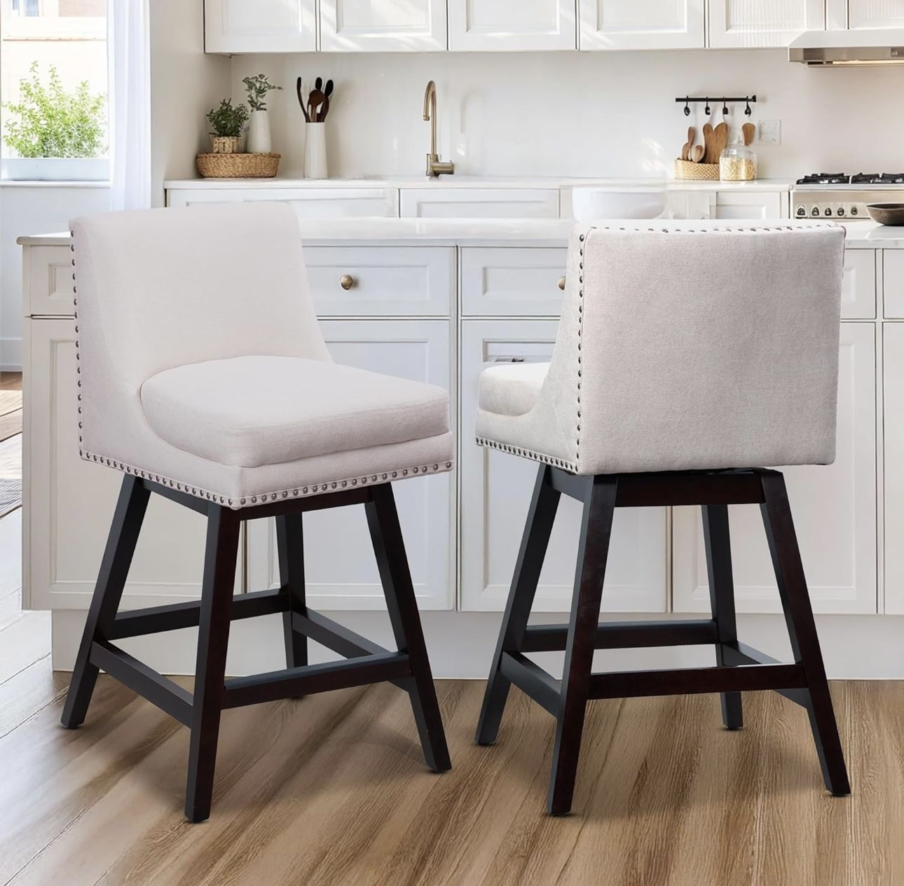 26 Inch Counter Height Bar Stools Set of 2 Linen