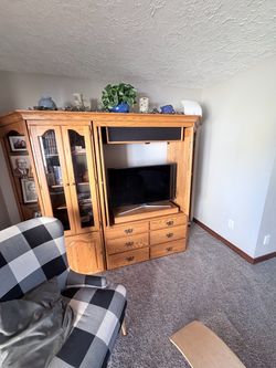 Oak Wood Entertainment Center Wall Unit