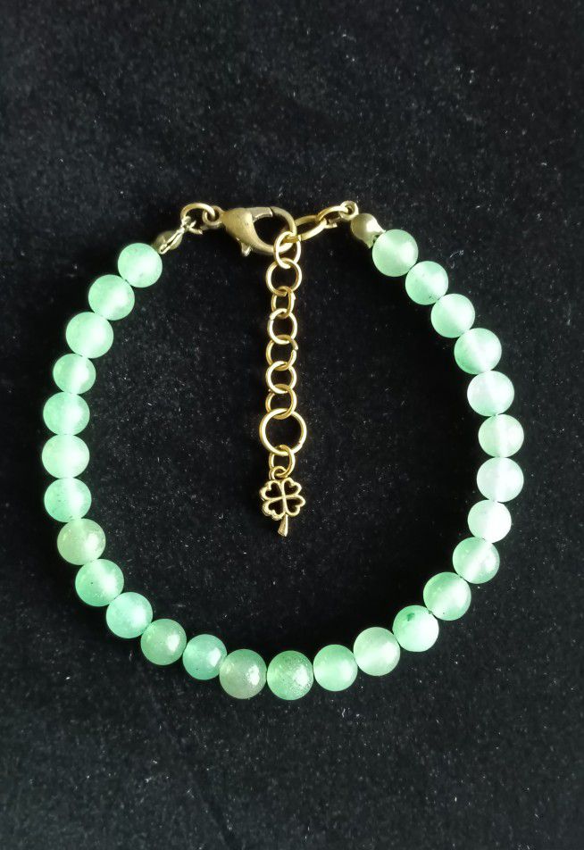 Green Aventurine Crystal Lucky Four Leaf Clover Bracelet Handmade by Master Energy Healer
