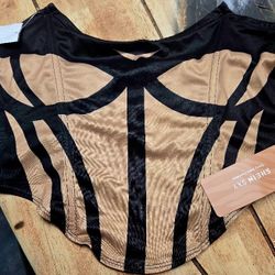 NWT Womens Black Tan Shein Sexy Crop Top