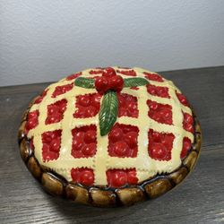 Ceramic Cherry Pie Holder Vintage with Lid Handcrafted