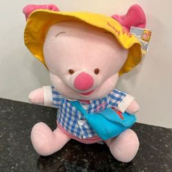 Disney Baby Piglet In Hiking Gear &amp; Yellow Hat. Size 11”Rare 