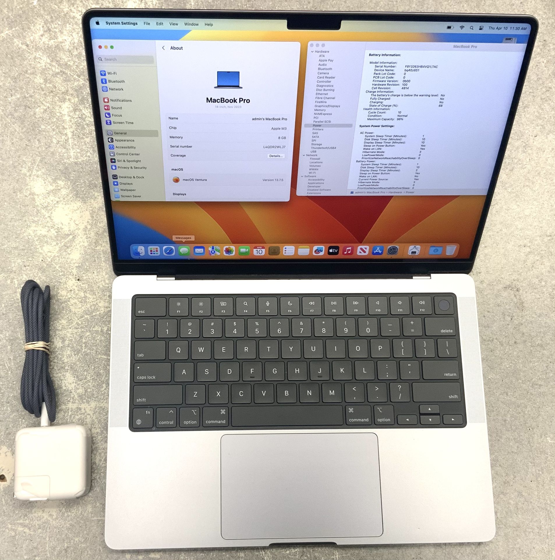 Apple MacBook Pro A2918 M3 Chip macOS Ventura 8GB RAM 500 SSD Memory Laptop Notebook Bluetooth Wifi USBC Touch ID Space Gray BT 2023