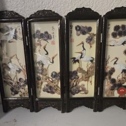 Vintage Chinese Asian Mother Of Pearl Shell Art Shadow Box Small Table Screen