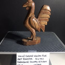 Hand Carved Wooden Folk Art Rooster 8 Inches Tall Farmhouse Country Kitchen Style Vintage