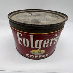 Vintage 1952 Folger’s Coffee w/ lid opened Tin Can in Awesome condition