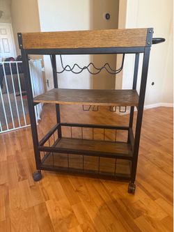 Dark Wood Wheeled Bar Cart
