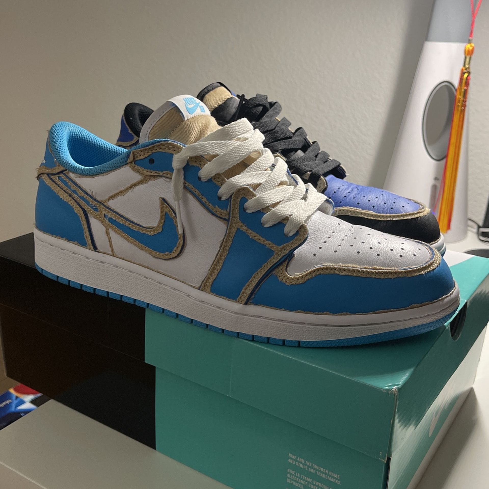 Louis Vuitton X Travis Scott Air Jordan 1 Low OG SP Damier AzurBrownLV  Monography AJ1 Basketball Shoes for Sale in Denver, CO - OfferUp