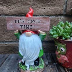 Whimsical Gnome Statue Garden Decor Yard Art Home Decor  It's GROW Time 10" H