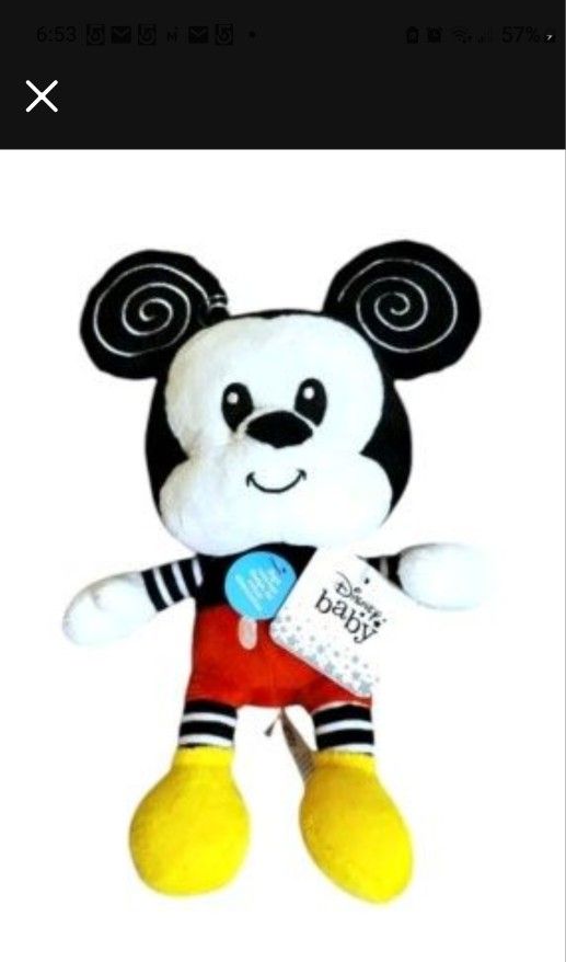 New W/Tags Micky Mouse Disney Baby Soft Black & White Stuffed Collection Adults