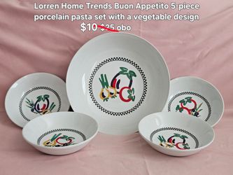 Lorren Home Trends Buon Appetito 5-piece porcelain pasta set with a vegetable design