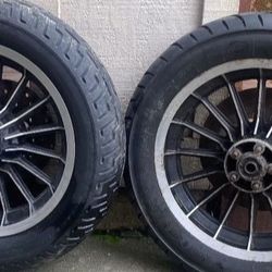 Harley Davidson Front/Back 16 Spoke Wheel Roters and Tires (Front Dunlop, Back Metzeler