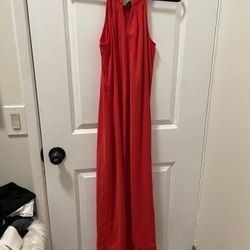 Red Maxi Summer Dress With Pockets 