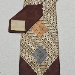 Looks Art Deco Blue, Orange, Beige Major Amount With Brown Border Tie