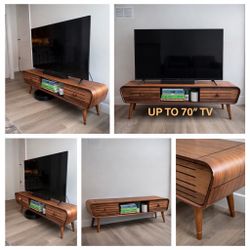 Mid-Century Modern TV Stand - Solid Wood - Fits up to 70
