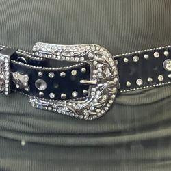 Genuine Leather Rhinestone Western Belt