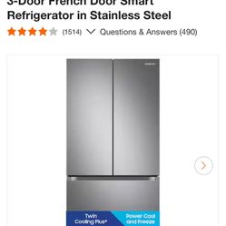 Samsung 33 in. 17.5 cu. ft. Counter Depth 3-Door French Door Smart Refrigerator in Stainless Steel