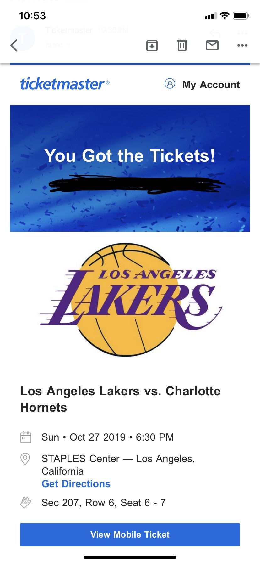 Lakers tickets 10/27