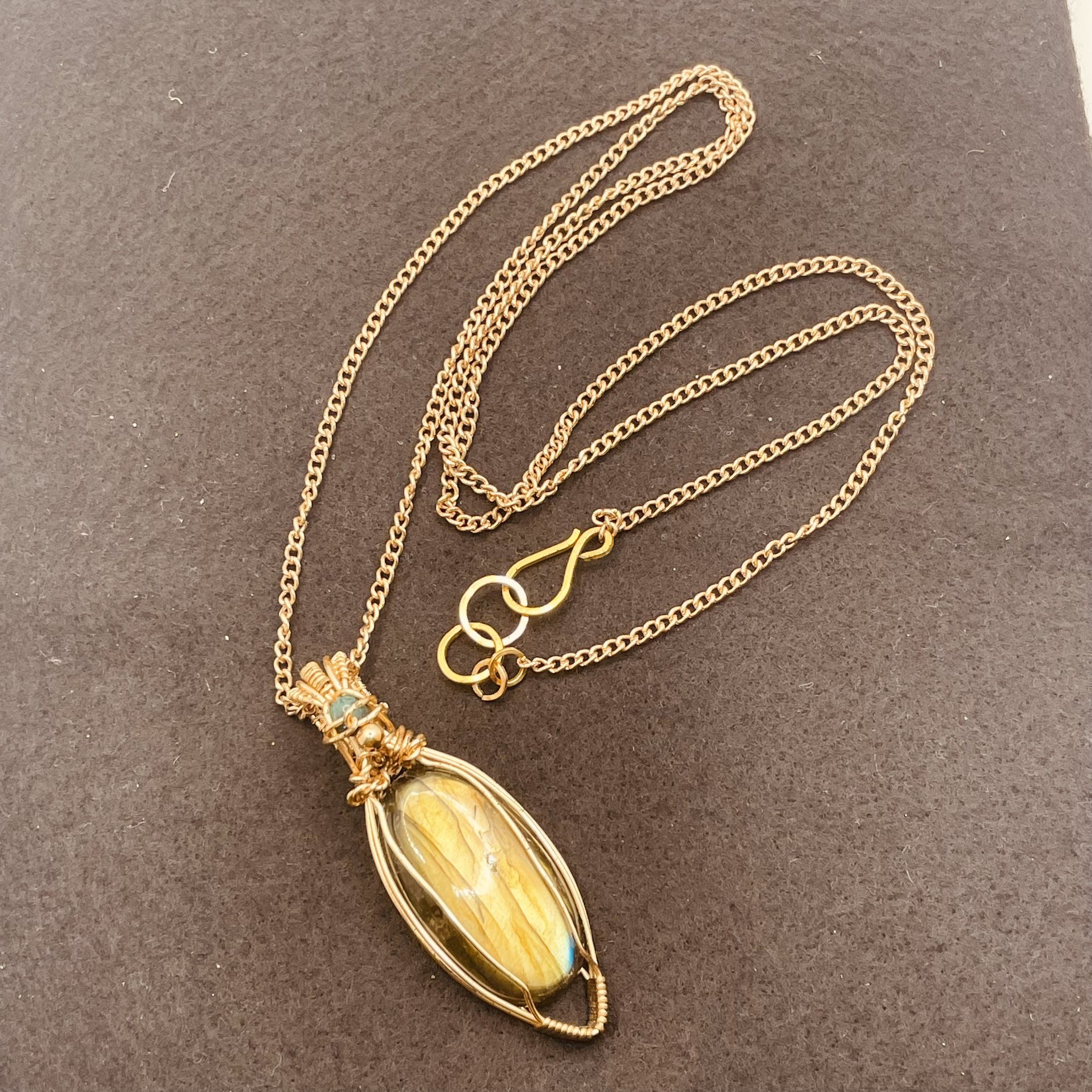 Gorgeous Flashy Labradorite In 14/20 14k Gold-Fill With A Turquoise Bail Accent Stone