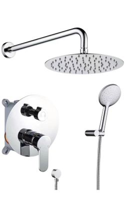 Bathroom Shower System Dual Head Set Wall Mount Shower Faucet Contain Rough-In Valve with Rainfall Shower & Handheld Shower head with Automatic Nozzle